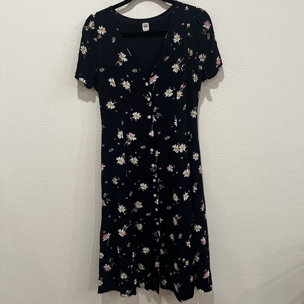 GAP Floral Short Sleeve Button Down Midi Dress Size 8 Blue Short Sleeve Modest